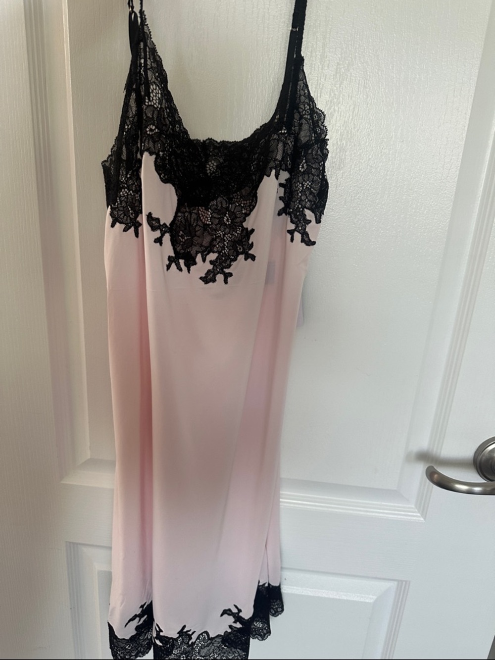 Natori Pale Pink Chemise with Black Lace Trim